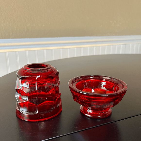 Vintage Viking Glass Ruby Red Georgian Honeycomb 2 Piece Fairy Lamp - Picture 5 of 6